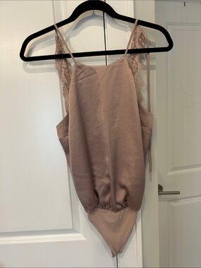 Abercrombie & Fitch Mauve Lace-Trim Satin Bodysuit